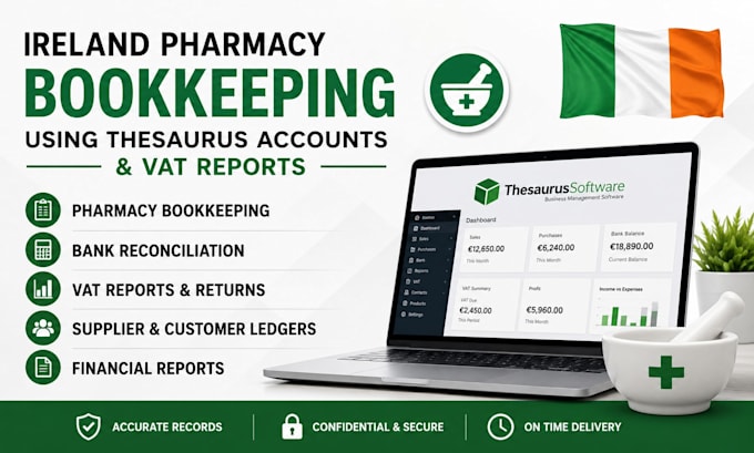 do ireland pharmacy bookkeeping using thesaurus accounts and vat reports