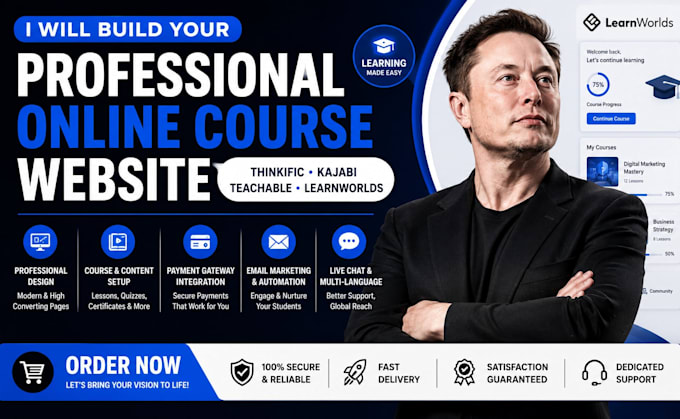 setup your thinkific learnworlds teachable kajabi website learndash courses