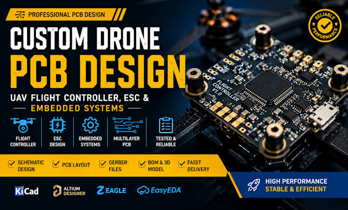 design custom drone pcb, uav flight controller, esc and embedded systems
