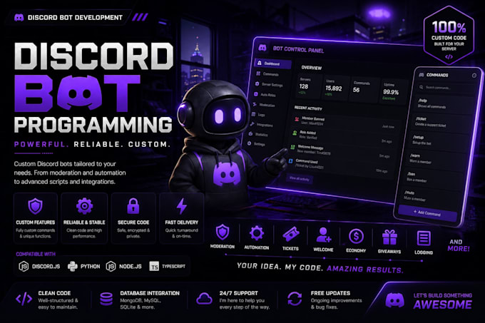 develop a professional discord bot with custom features