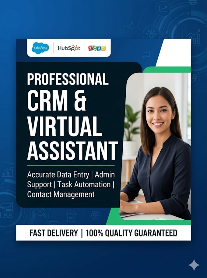 be your CRM virtual assistant  for hubspot, salesforce or zoho data entry