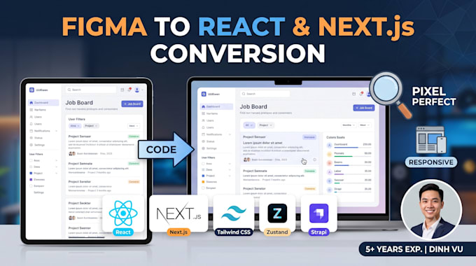 convert figma, PSD, or adobe xd to reactjs and nextjs