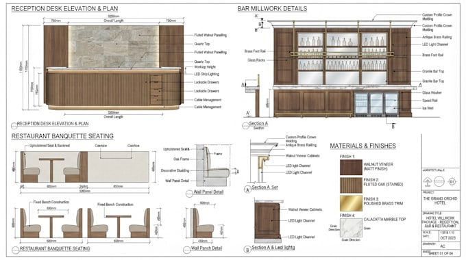 draft hotel reception, bar and restaurant millwork drawings