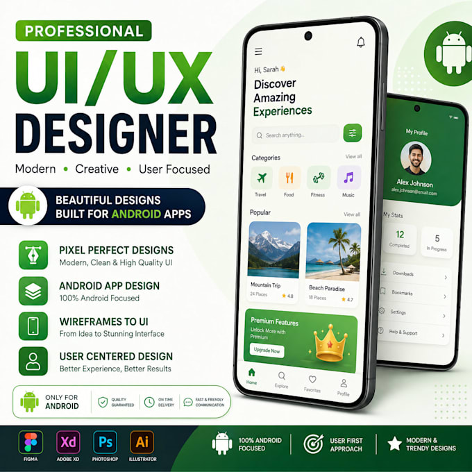 design modern mobile app UI UX in figma for android