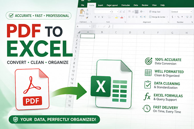 convert PDF to excel, format spreadsheets, and fix excel formulas