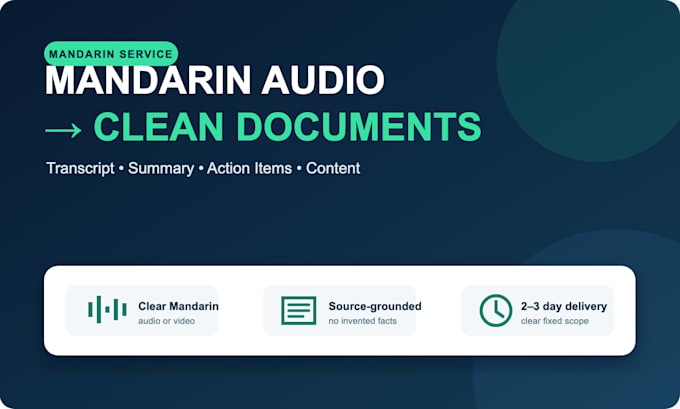 transcribe mandarin audio and create a clear structured summary