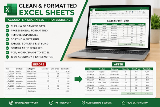 cleaned, formatted, and organized excel data