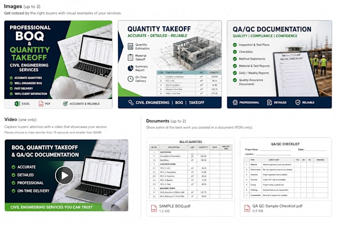 prepare boq, quantity takeoff and QA qc documents for civil projects