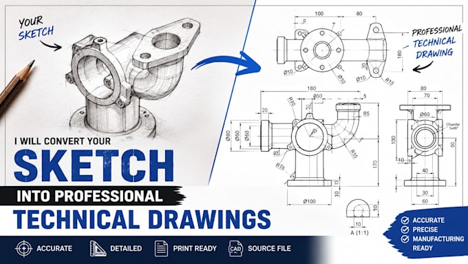 convert your sketch into a professional technical drawing