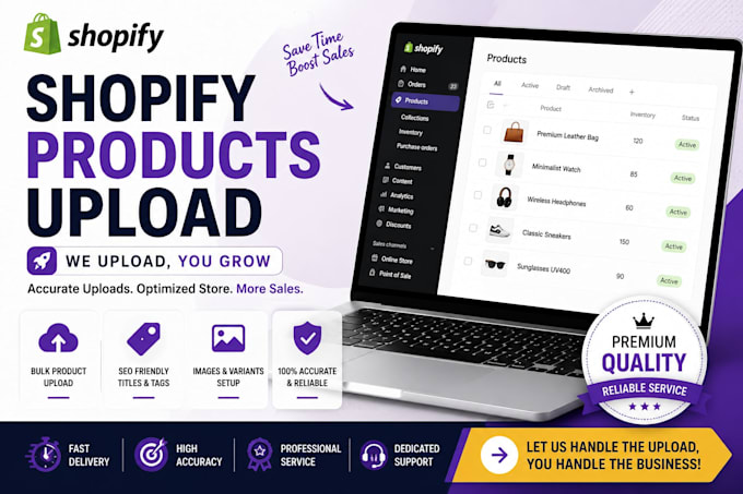 upload shopify products with SEO, image, variants,