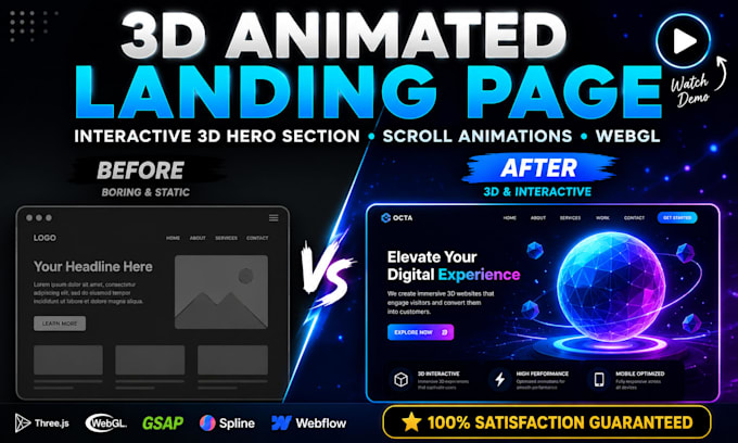do 3d animated landing page 3d website 3d animated website threejs webgl gsap