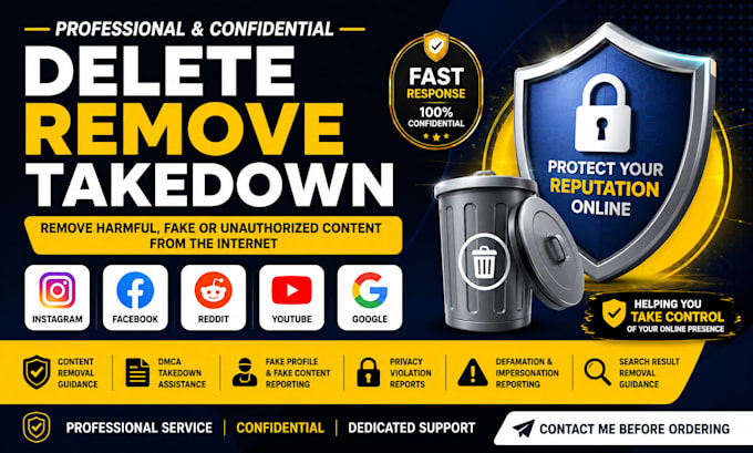 remove delete takedown facebook,instagram,tiktok,google,reddit,youtube by dmca