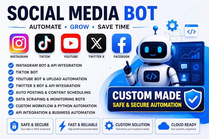 create social media bot, tiktok bot, instagram bot, youtube bot, twitter x bot