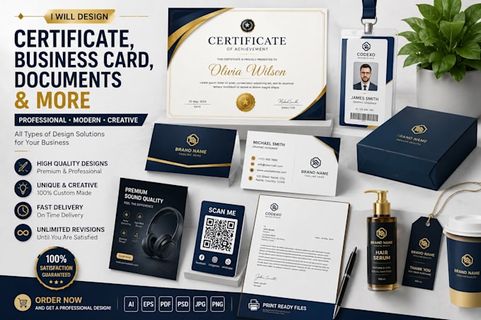 design certificate,business card,box packaging and documents