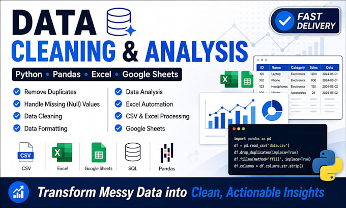 clean, analyze, and format your data using excel, google sheets and python