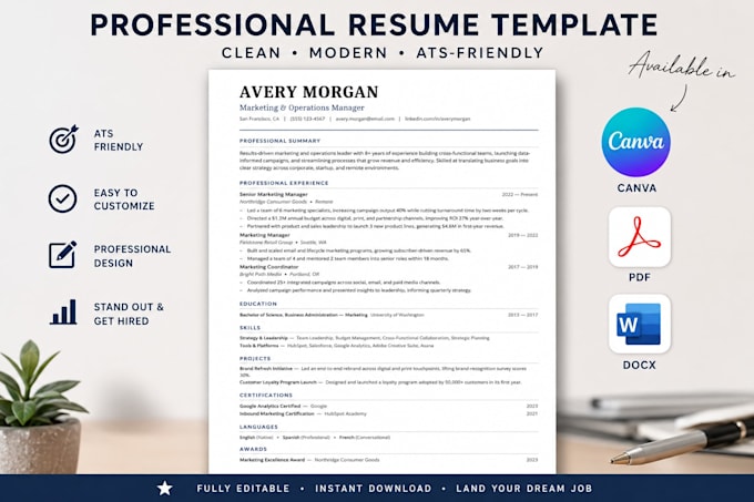 design a modern ats resume in canva,HTML or PDF