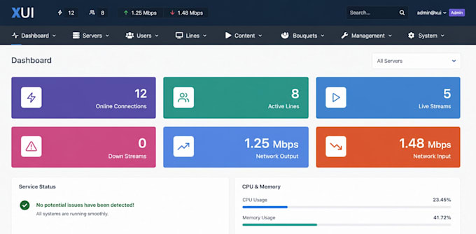 setup admin panel, drm server, xuione server, stream and automation