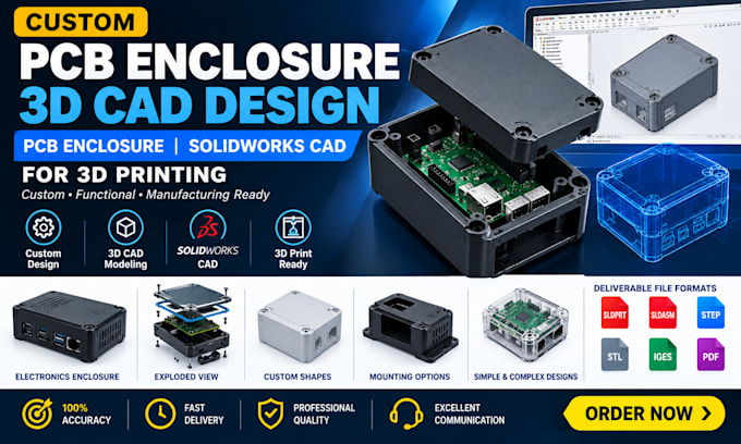 custom pcb enclosure 3d pcb cad enclosure solidworks cad design for 3d printing