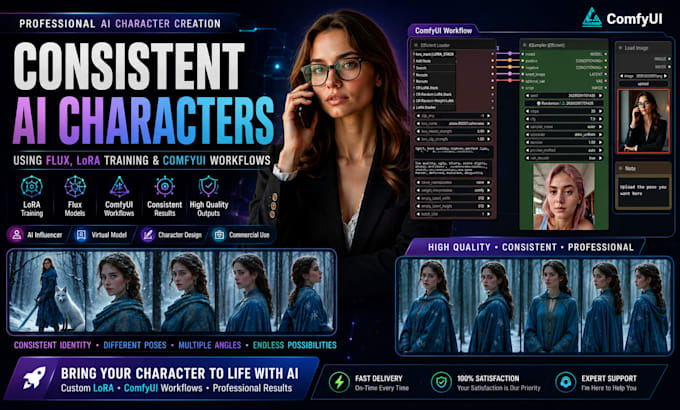 create consistent ai character using flux, lora training and comfyui workflow