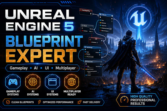 develop unreal engine 5 blueprint gameplay systems ai UI and multiplayer