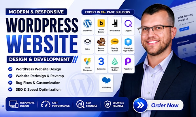 develop build revamp update fix design brizy themify pagelayer wordpress website