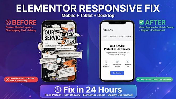 fix elementor responsive issues on mobile in 24h