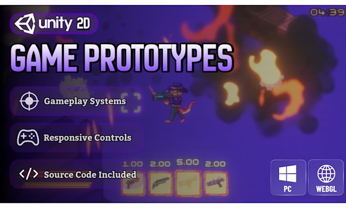 develop a playable unity 2d game prototype for PC or webgl
