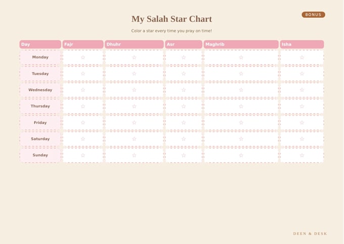 design an islamic ibadah tracker bundle salah quran dhikr printable