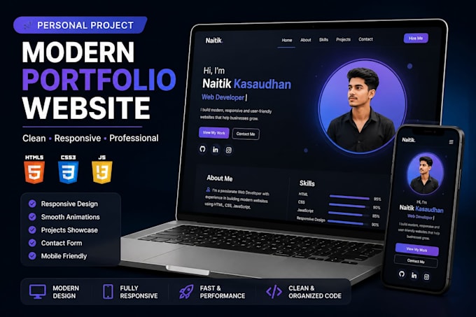 make modern responsive personal portfolio website