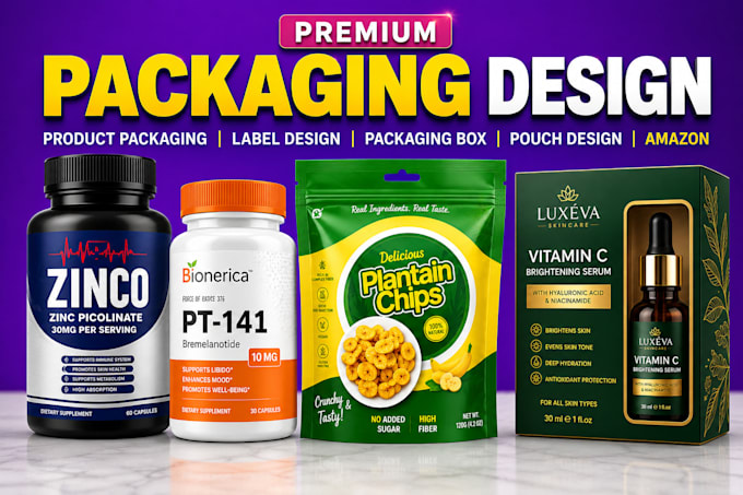 design product packaging, label design, packaging box, pouch design and amazon