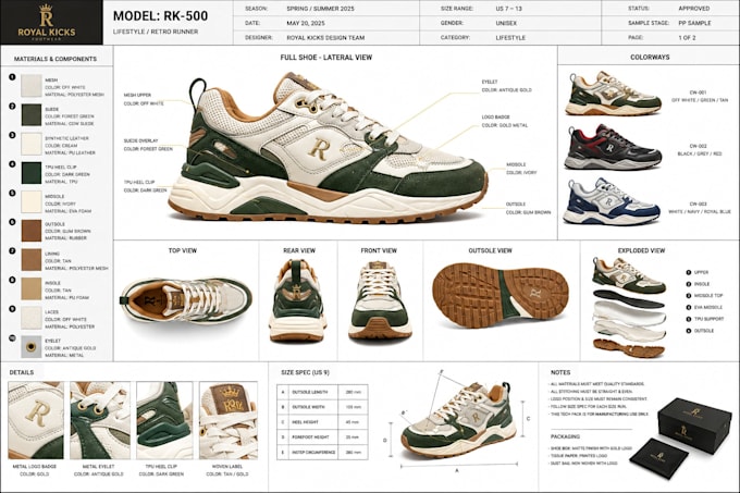 design tech pack sneakers, 3d footwear, shoe techpack render for manufacturing