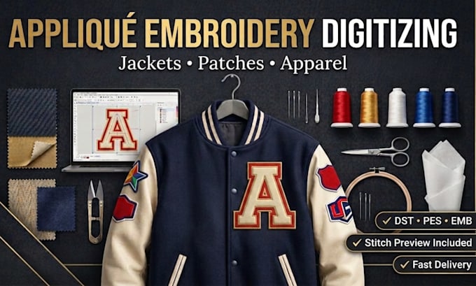 do applique embroidery digitizing in dst pes emb formats