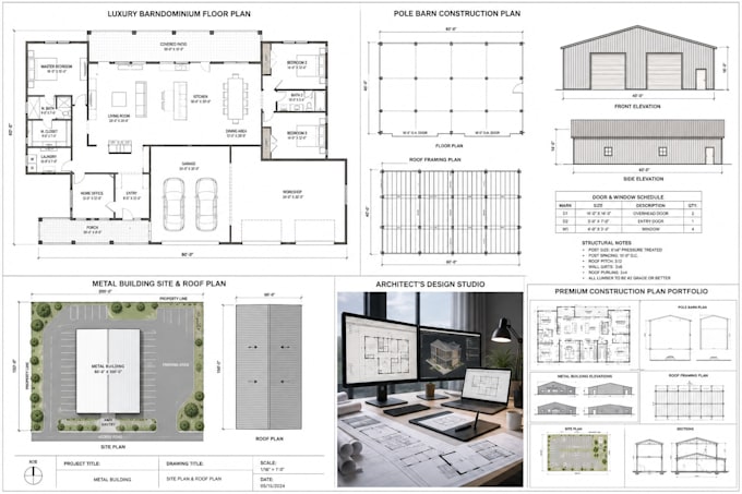 draw barndominium plans, pole barns and metal building plans
