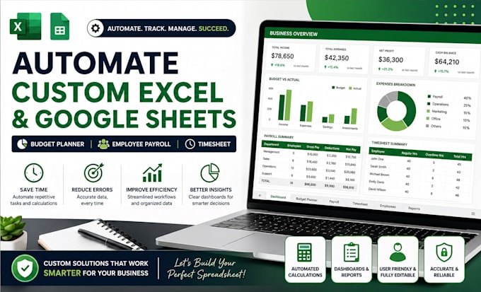 automate custom excel google sheets budget planner employee payroll timesheet