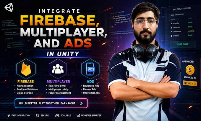 integrate firebase, multiplayer, and ads in unity