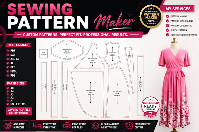 create professional sewing patterns, grading for any garments in dxf and PDF