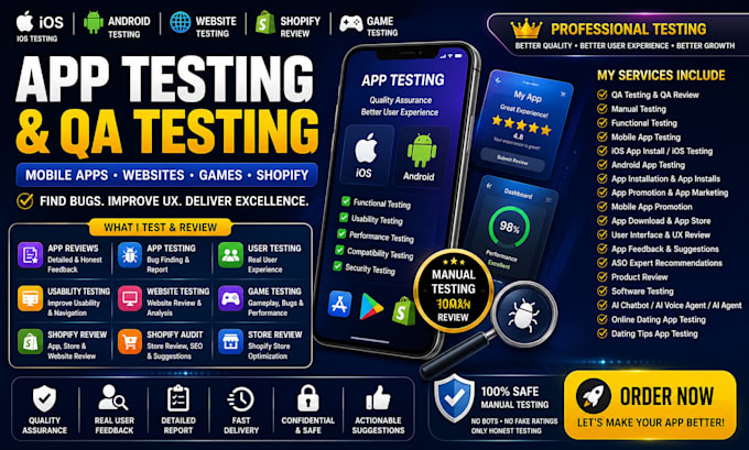 test your ios android app website and game with QA testing