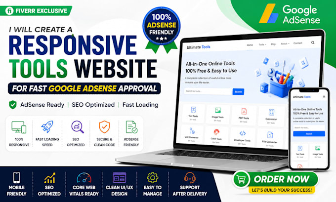 create a responsive tools website for fast google adsense approval