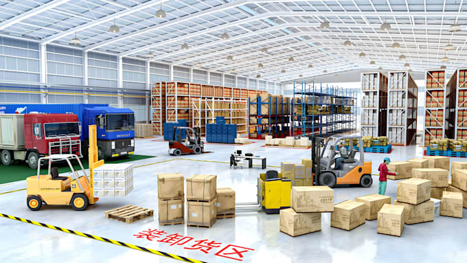 design warehouse, factory, logistics hub cgi and 3d visualization