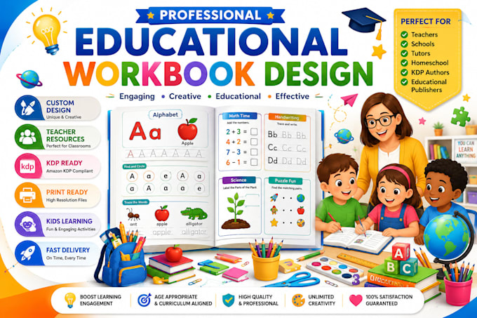 design educational workbook cover for teachers, schools and kdp