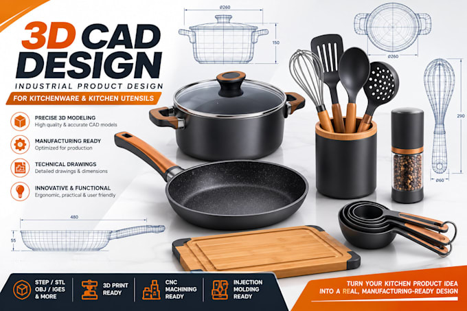 3d cad design industrial product design for kitchenware kitchen utensils