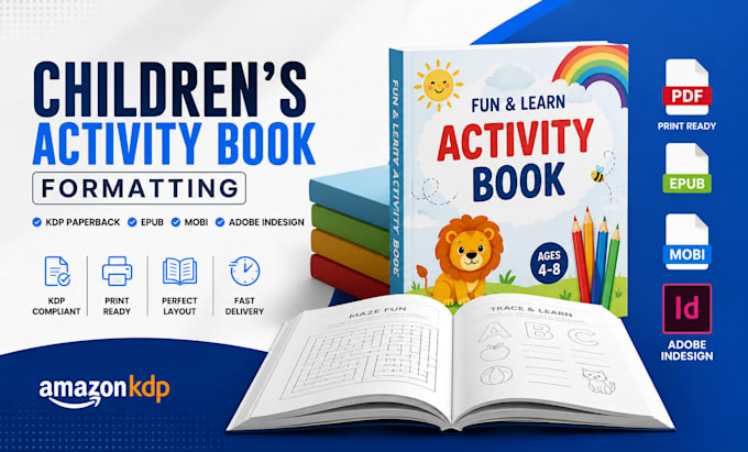 format epub mobi children activity book amazon kdp paperback adobe indesign