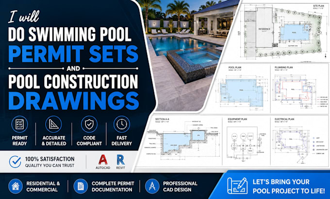 create swimming pool permit sets and pool construction drawings