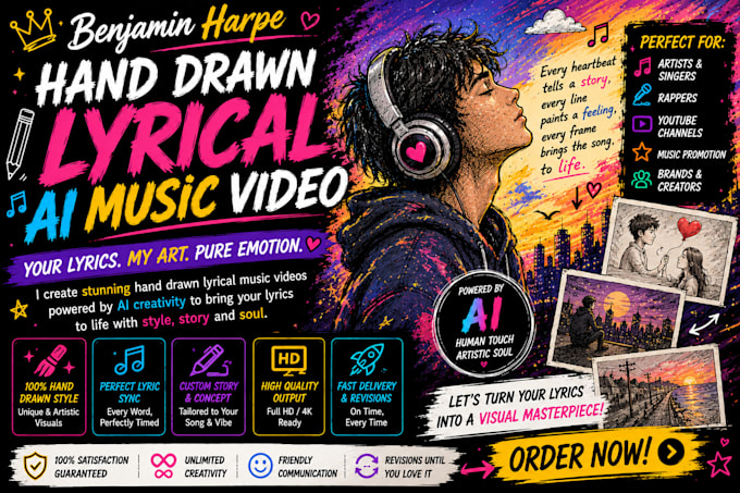 an animated hand drawn lyrical music video