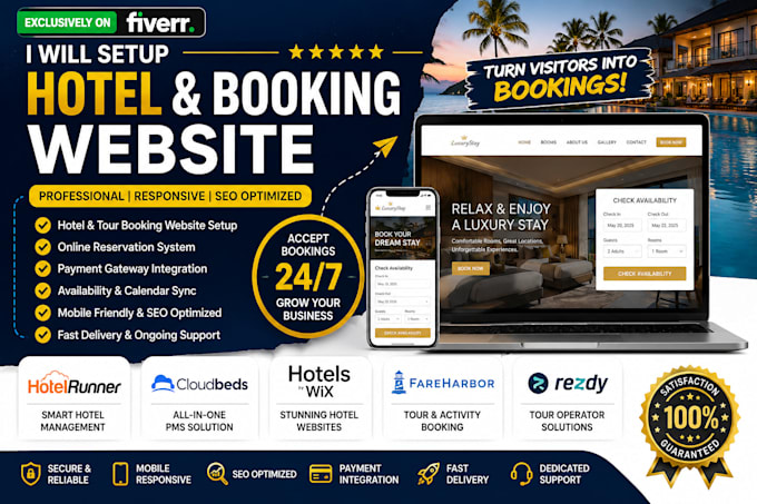 setup hotelrunner cloudbeds hotels wix  fareharbor rezdy booking website