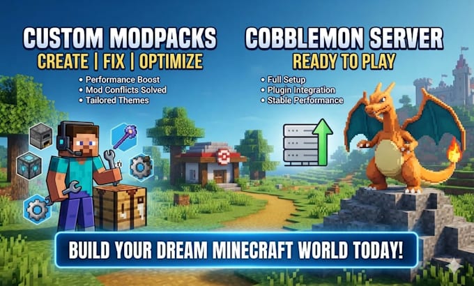 create, fix, optimize custom minecraft modpack, fabric cobblemon server setup