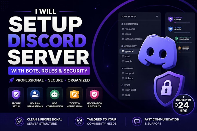 setup discord server with bots, roles and security in 24 hrs