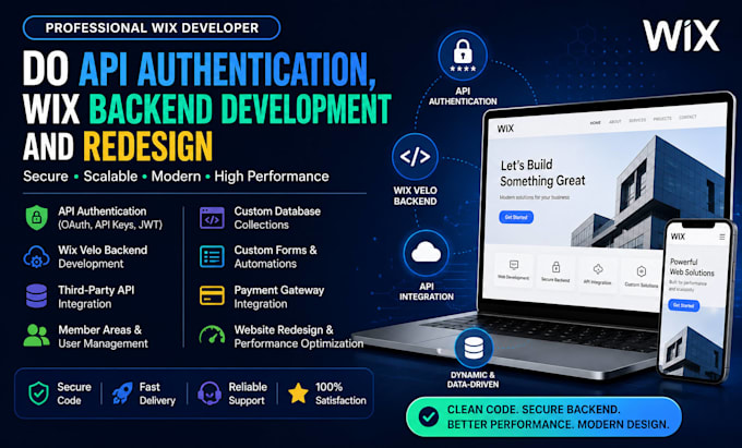 do API authentication , wix backend development and redesign