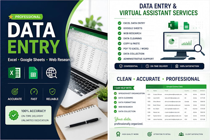 do accurate data entry, excel, google sheets and web research