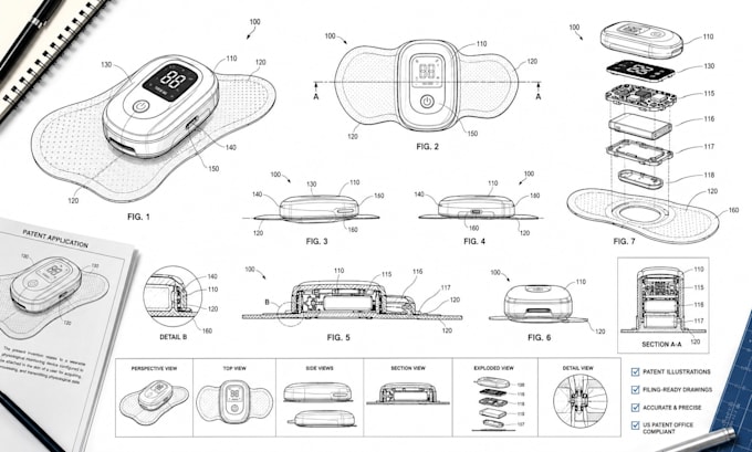 create patent illustrations and patent drawings for patent application filing